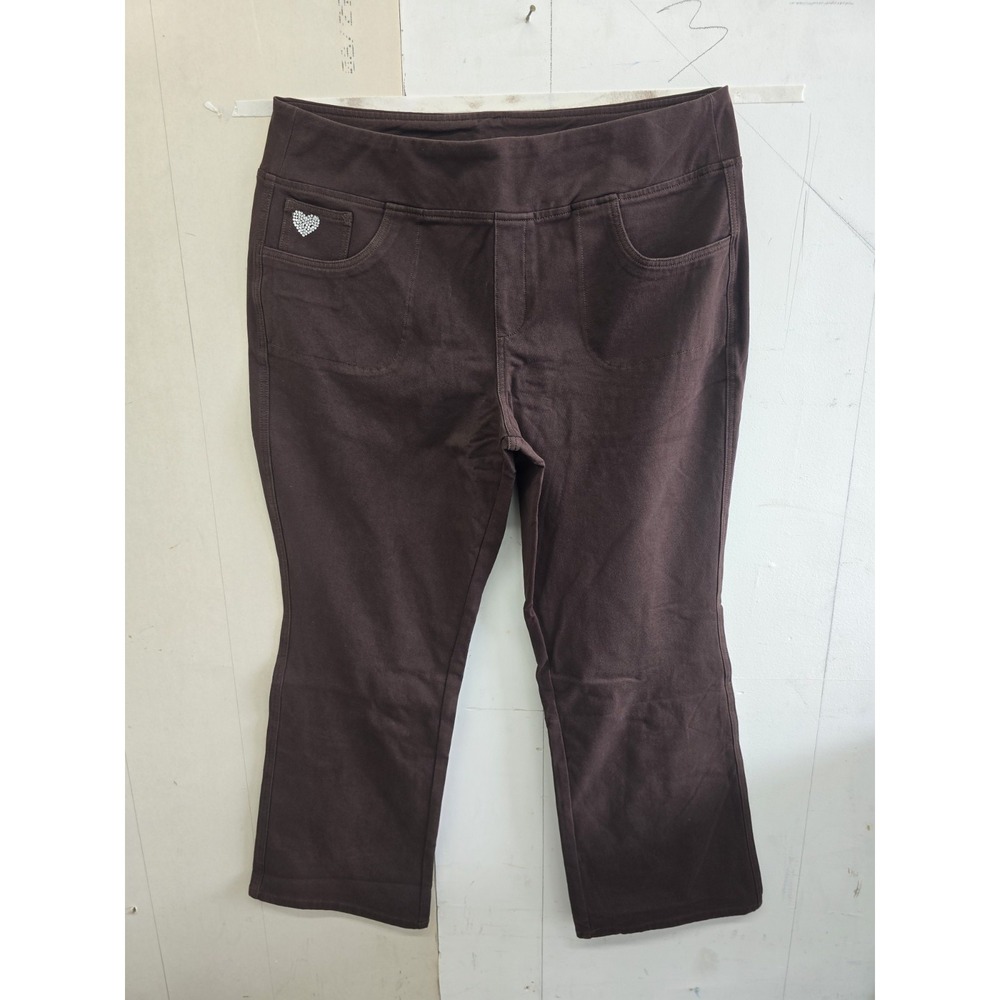 Quacker Factory DreamJeannes Pull-On Bootcut Jeans Dark Brown XL Stretch - Picture 2 of 9